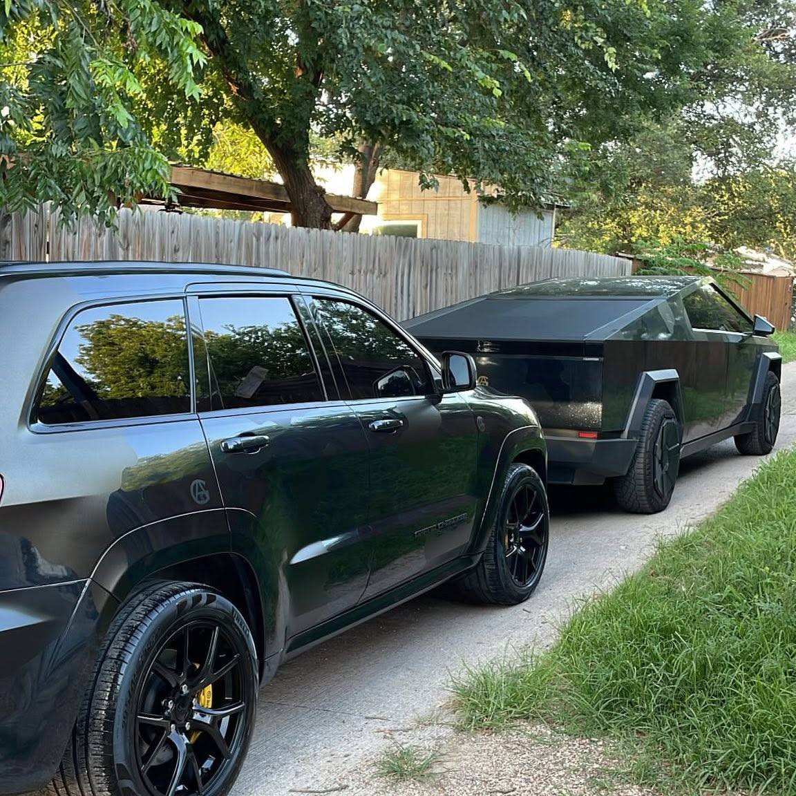 Camo Trackhawk and Cybertruck